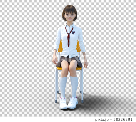 椅子に座った制服の女子学生 Perming 3dcg イラスト素材のイラスト素材