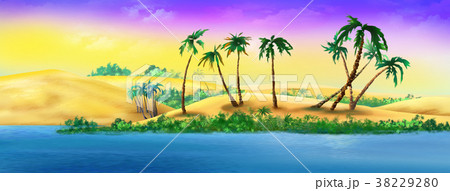 Palm Trees on a Sandy River Bank Palm Trees on a Sandy River Bank 38229280