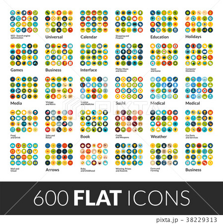 Large icons set, 600 flat color vector pictogram 38229313