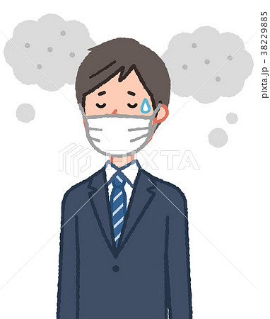 マスクをした男性と汚れた空気のイラスト素材 3295