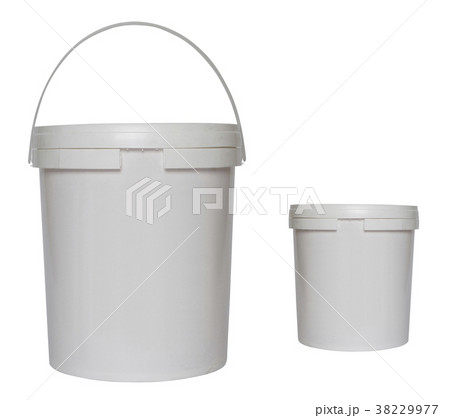 Two white plastic buckets isolated 38229977