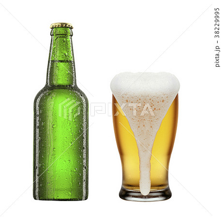 bottle and glass with beer bottle and glass with beer 38229995