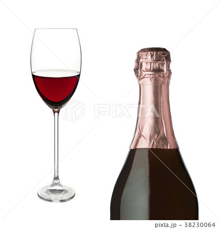 Champagne bottle and champagne glass isolated 38230064