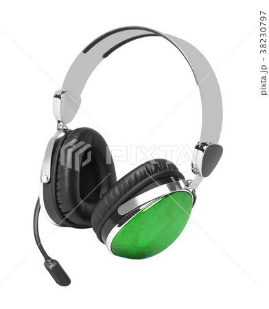 Green headphones on white background 38230797