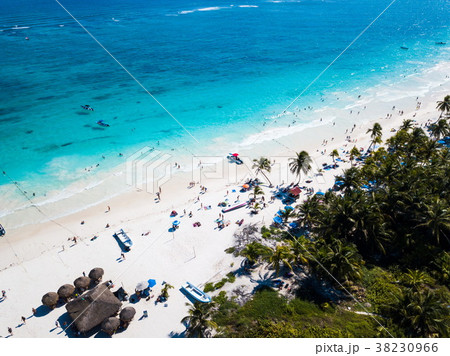 Aerial view of Pescadores beach in Tulum Mexico 38230966