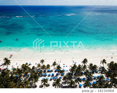 Aerial view of Pescadores beach in Tulum Mexico 38230968