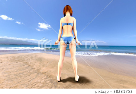 ビーチのビキニ女性 全身 のイラスト素材