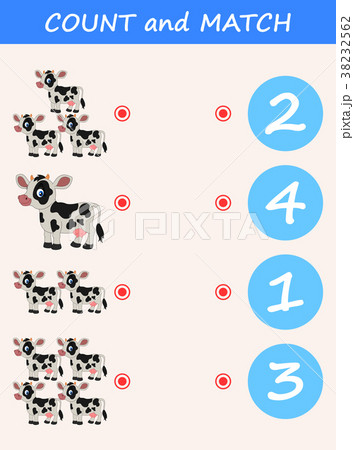Count and match cow cartoon. Math educational game Count and match cow cartoon. Math educational game 38232562