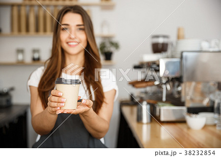 Coffee Business Concept - Beautiful Caucasian lady 38232854