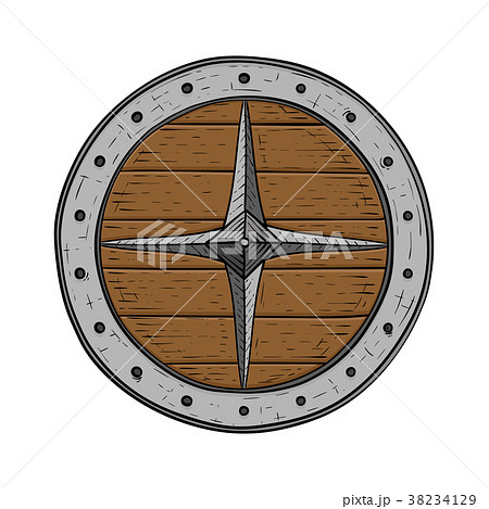 Viking Round Shield Colored Hand Drawn Sketchのイラスト素材