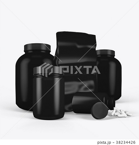 3d rendering of a black jar of sports nutrition on 38234426