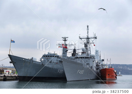 Three military ships in port Varna 38237500