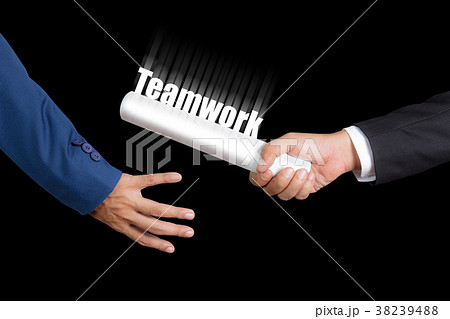 Businessman passing relay baton to colleague 38239488