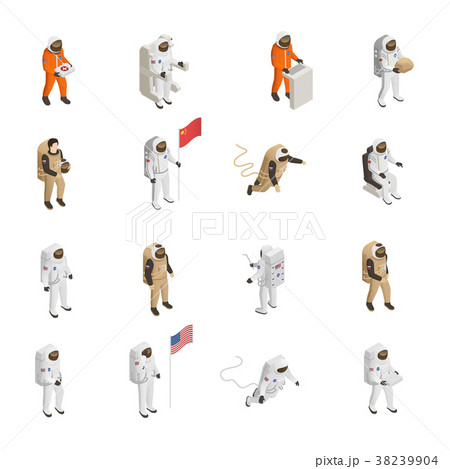 Astronauts Cosmonauts Spacesuit Isometric Set 38239904