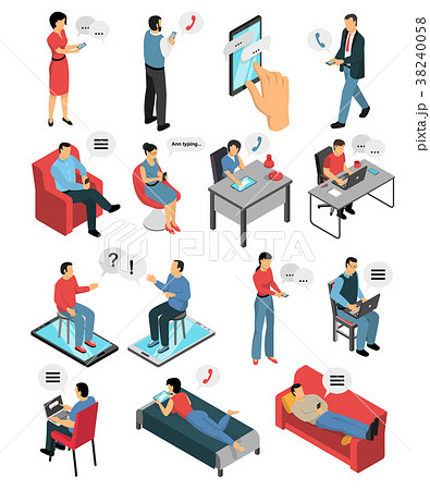 People Chatting Isometric Icons Setのイラスト素材