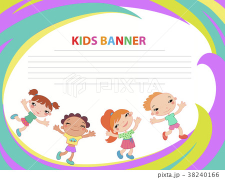 happy children run on the banner vector template 38240166
