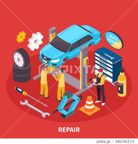 Auto Service Isometric Illustration  38240215