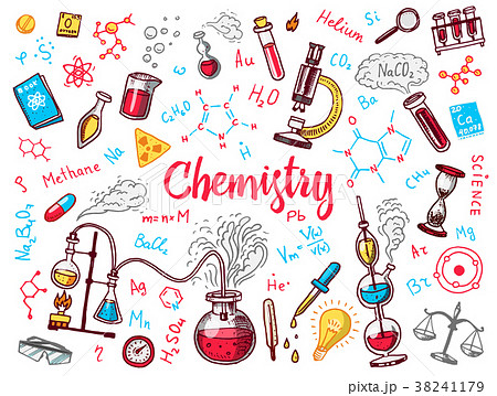 Chemistry Of Icons Set Chalkboard With Elementsのイラスト素材