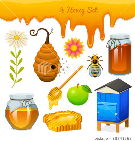 Honey set, bee and hive, spoon and honeycomb, hive 38241265