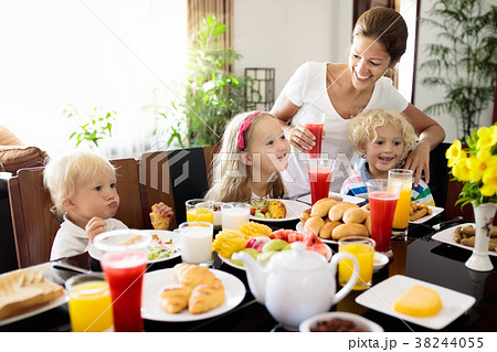 Healthy family breakfast for mother and kids. Healthy family breakfast for mother and kids. 38244055