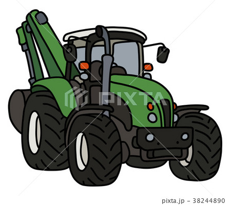 The green tractor with an excavator 38244890