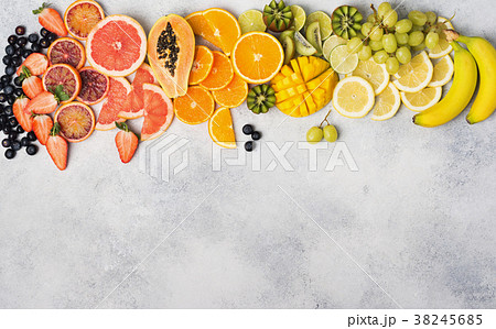 Top view of rainbow fruits and berries 38245685