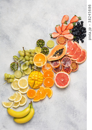Top view of rainbow fruits and berries Top view of rainbow fruits and berries 38245686