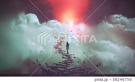woman standing on broken stairs 38246750