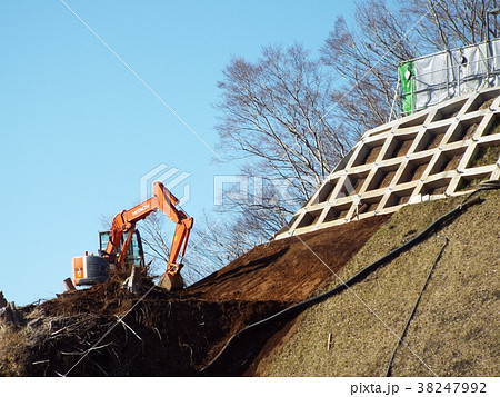 法面整形のために伐採した樹木の抜根をします 法面整形のために伐採した樹木の抜根をします 38247992