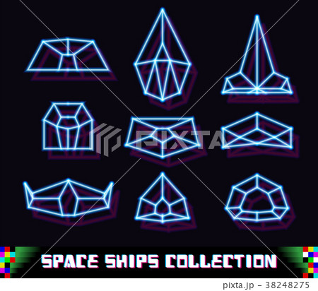 80s styled neon space ships with laser geometric 80s styled neon space ships with laser geometric 38248275