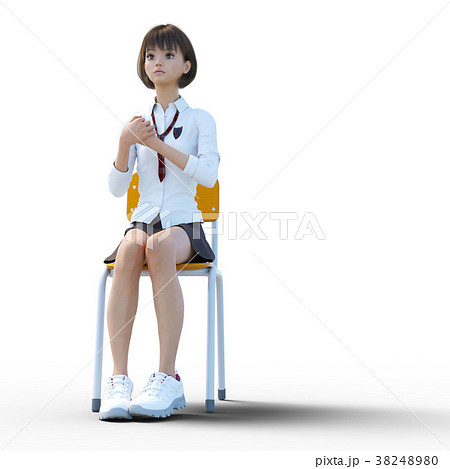 椅子に座った制服の女子学生 Perming 3dcg イラスト素材のイラスト素材 3480