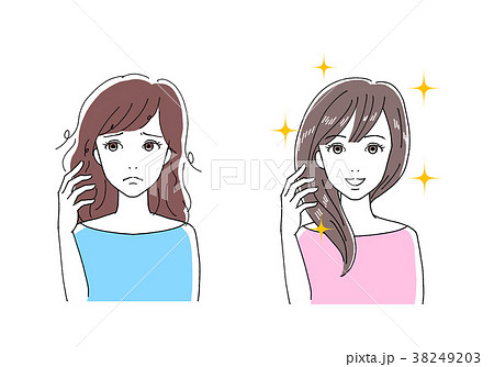 髪のきれいな女性と髪の痛んだ女性のイラスト素材 3493