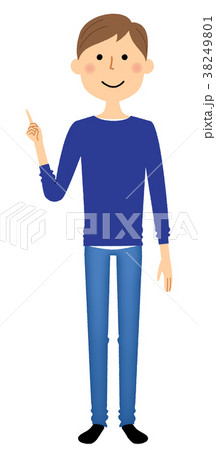 若い男性　パパ　指をさす 38249801