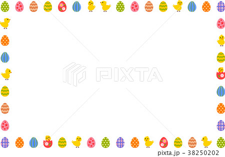 イースターのフレーム 卵とヒヨコのイラスト素材 38250202 Pixta