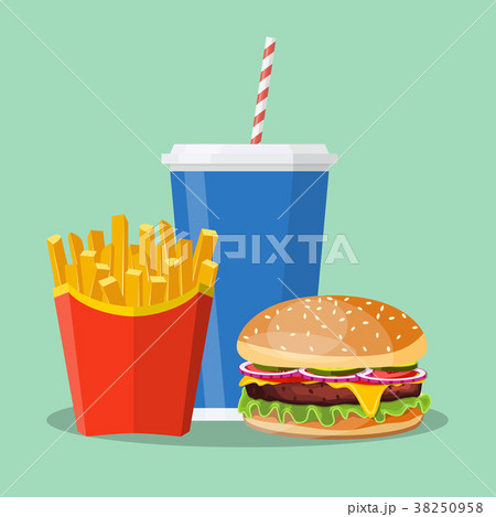 Hamburger French Fries and Soda. 38250958
