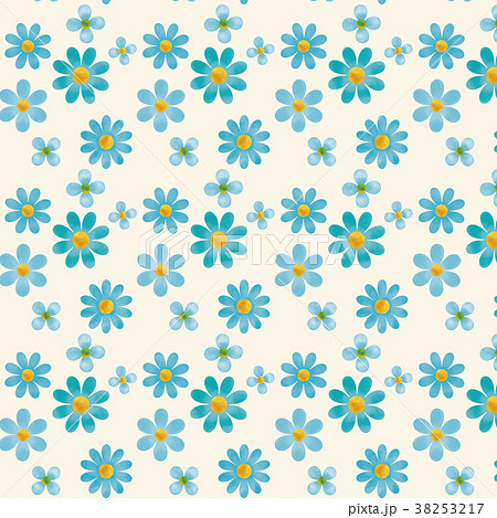 北欧風 ブルー花いろいろパターンのイラスト素材 38253217 Pixta
