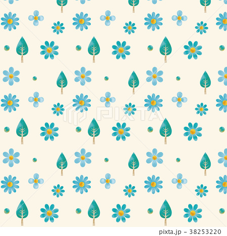 北欧風 花 木 ブルーパターンのイラスト素材 3532