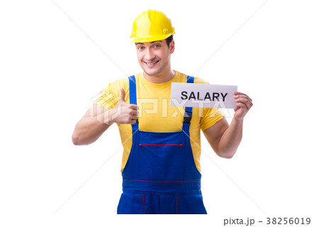 Repairman asking for pay rise isolated on white 38256019