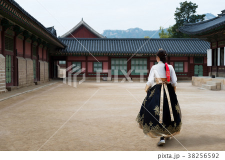 Asian Korean woman dressed Hanbok in Seoul, Asian Korean woman dressed Hanbok in Seoul, 38256592