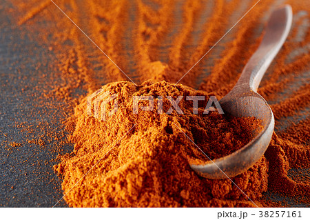 Texture background. Red chilli pepper powder mixed Texture background. Red chilli pepper powder mixed 38257161