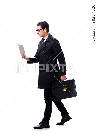 Young businessman with laptop isolated on white 38257526
