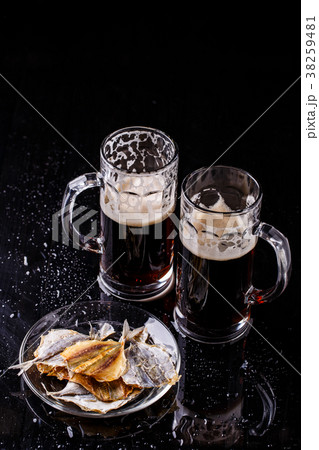 Glasses of beer with fish Glasses of beer with fish 38259481