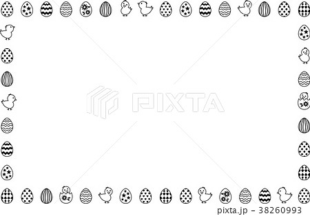 イースターのフレーム 卵とヒヨコ 白黒のイラスト素材