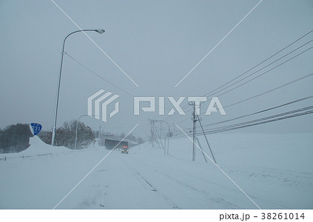 吹雪の国道２３１号オロロンライン（石狩市） 38261014