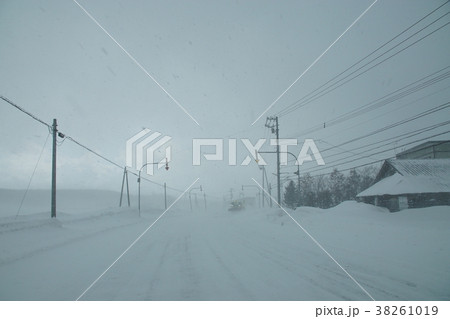 吹雪の国道２３１号オロロンライン（石狩市） 38261019