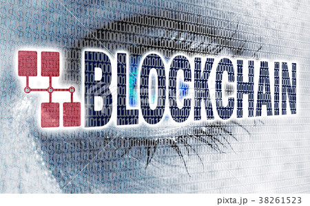 Blockchain eye with matrix looks on viewer concept Blockchain eye with matrix looks on viewer concept 38261523
