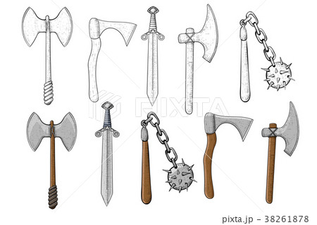 Old set of weapons. Hand drawn sketch Old set of weapons. Hand drawn sketch 38261878