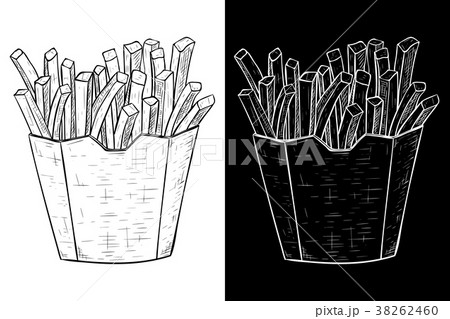 French fries in a paper cup. Hand drawn sketch French fries in a paper cup. Hand drawn sketch 38262460