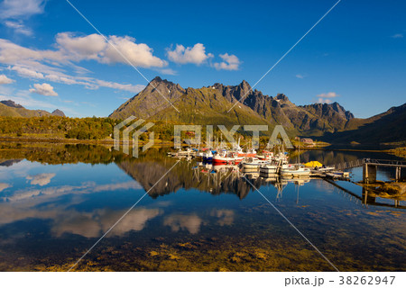 Fishing boats and yachts on Lofoten islands in 38262947