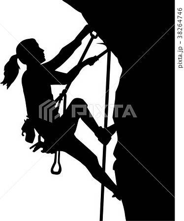 Female Climber Silhouette In Ropes An A Rockのイラスト素材